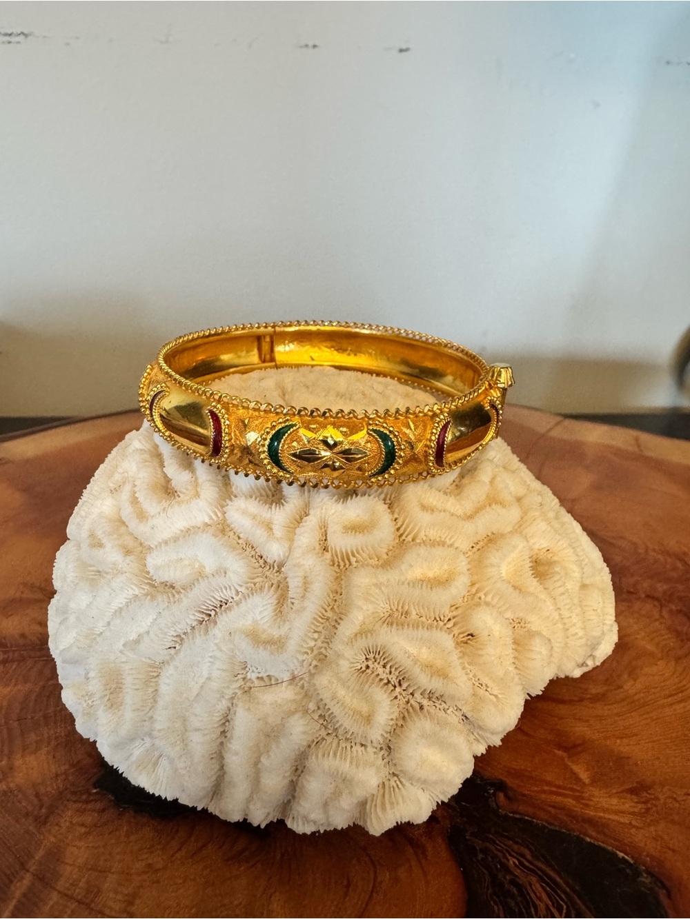 India-Made Vintage Gold Over Sterling Silver Hinged Bangle 925